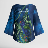 New Zealand Takahe Personalised Kimono Sleeve Blouse Silver Fern Galaxy Polynesian Pattern LT22 - Polynesian Pride