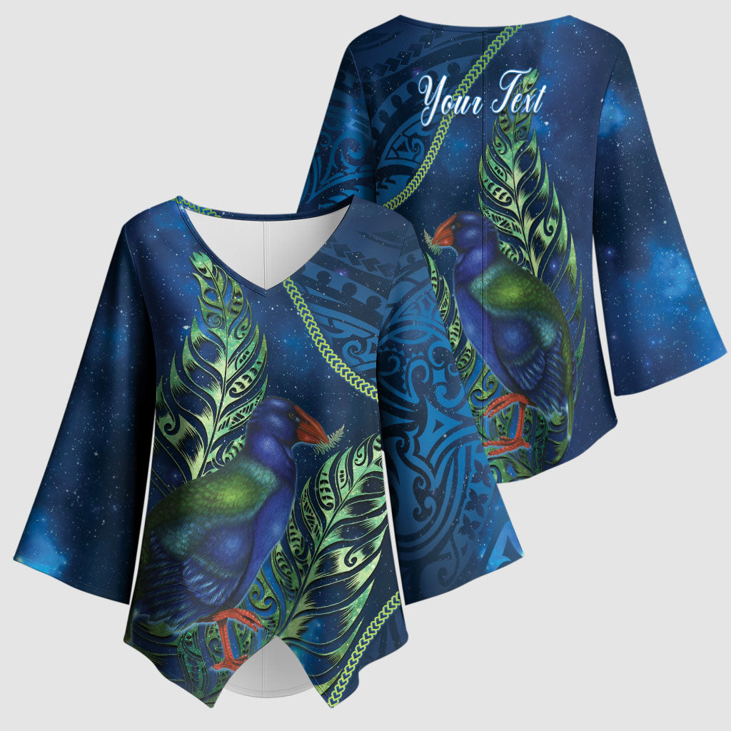 New Zealand Takahe Personalised Kimono Sleeve Blouse Silver Fern Galaxy Polynesian Pattern LT22 - Polynesian Pride