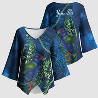 New Zealand Takahe Personalised Kimono Sleeve Blouse Silver Fern Galaxy Polynesian Pattern LT22 - Polynesian Pride