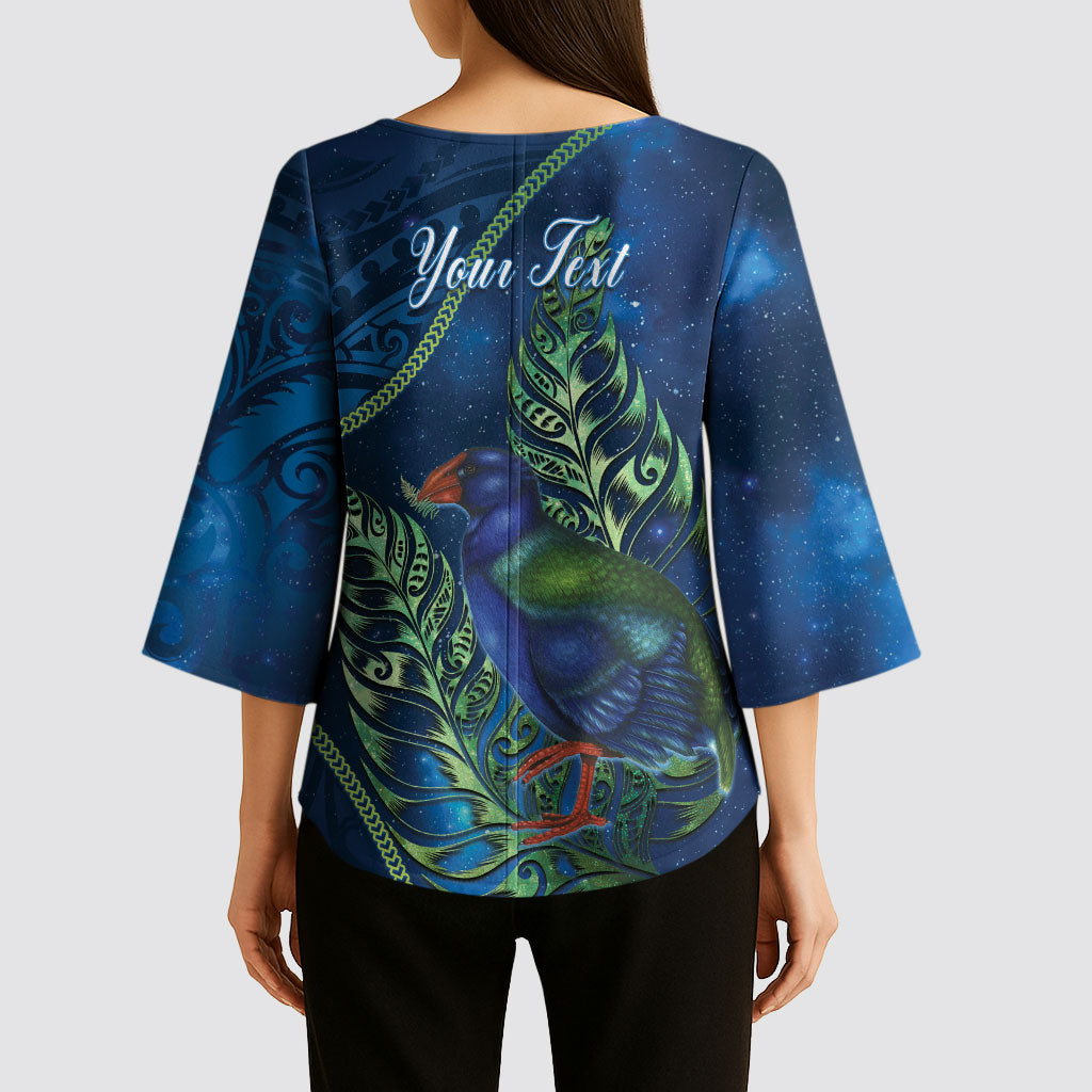 New Zealand Takahe Personalised Kimono Sleeve Blouse Silver Fern Galaxy Polynesian Pattern LT22 - Polynesian Pride
