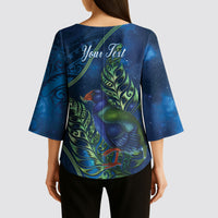New Zealand Takahe Personalised Kimono Sleeve Blouse Silver Fern Galaxy Polynesian Pattern LT22 - Polynesian Pride