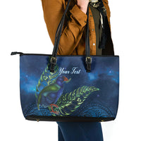 New Zealand Takahe Personalised Leather Tote Bag Silver Fern Galaxy Polynesian Pattern LT22 - Polynesian Pride