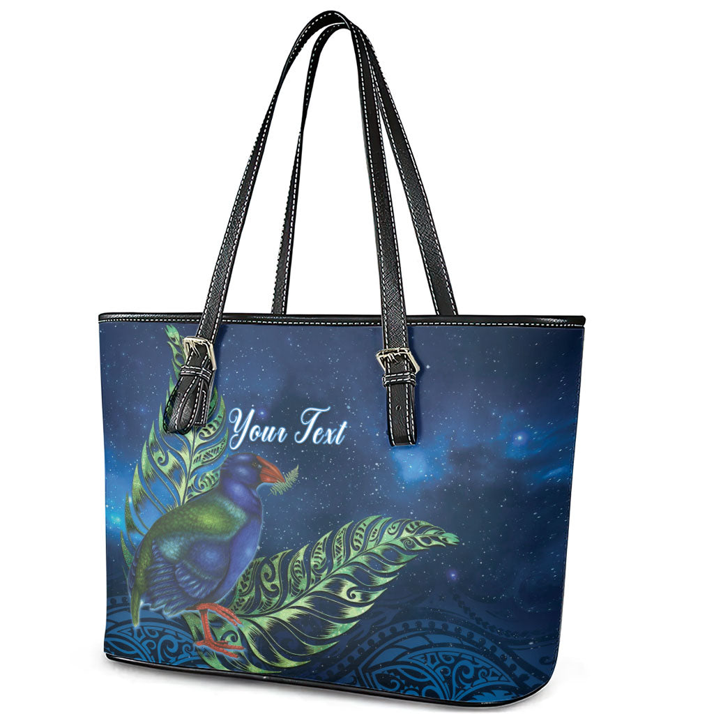 New Zealand Takahe Personalised Leather Tote Bag Silver Fern Galaxy Polynesian Pattern LT22 - Polynesian Pride