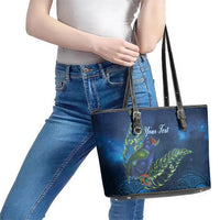 New Zealand Takahe Personalised Leather Tote Bag Silver Fern Galaxy Polynesian Pattern LT22 - Polynesian Pride