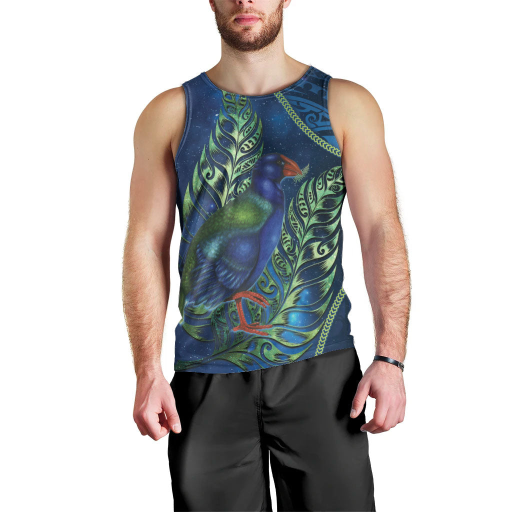 New Zealand Takahe Personalised Men Tank Top Silver Fern Galaxy Polynesian Pattern