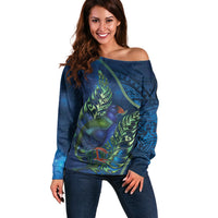 New Zealand Takahe Personalised Off Shoulder Sweater Silver Fern Galaxy Polynesian Pattern