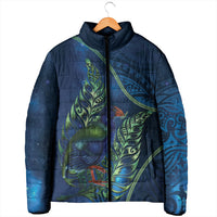 New Zealand Takahe Personalised Padded Jacket Silver Fern Galaxy Polynesian Pattern