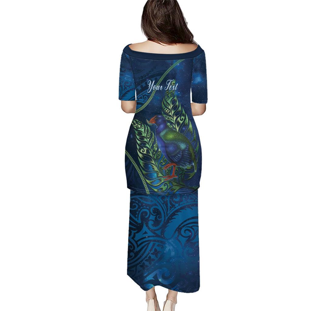 New Zealand Takahe Personalised Puletasi Silver Fern Galaxy Polynesian Pattern