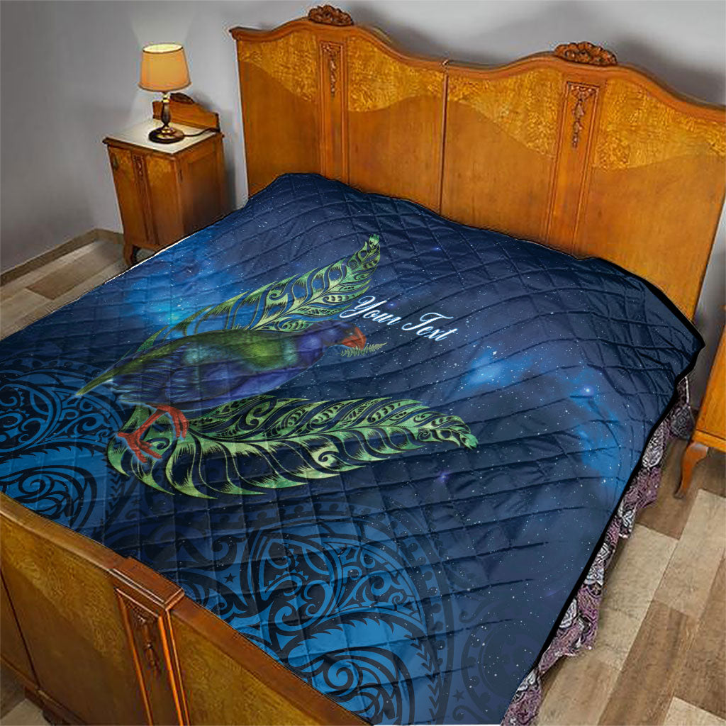 New Zealand Takahe Personalised Quilt Silver Fern Galaxy Polynesian Pattern