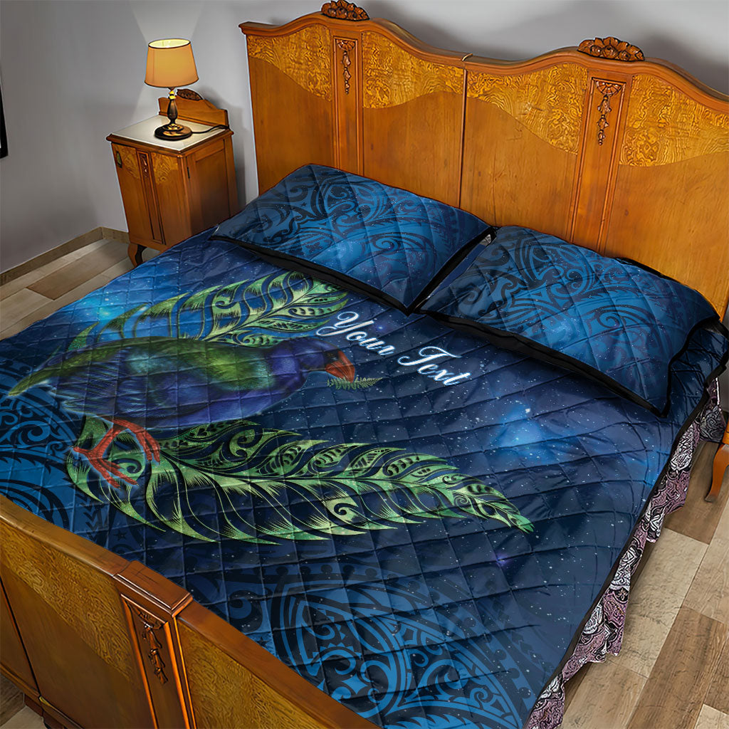 New Zealand Takahe Personalised Quilt Bed Set Silver Fern Galaxy Polynesian Pattern