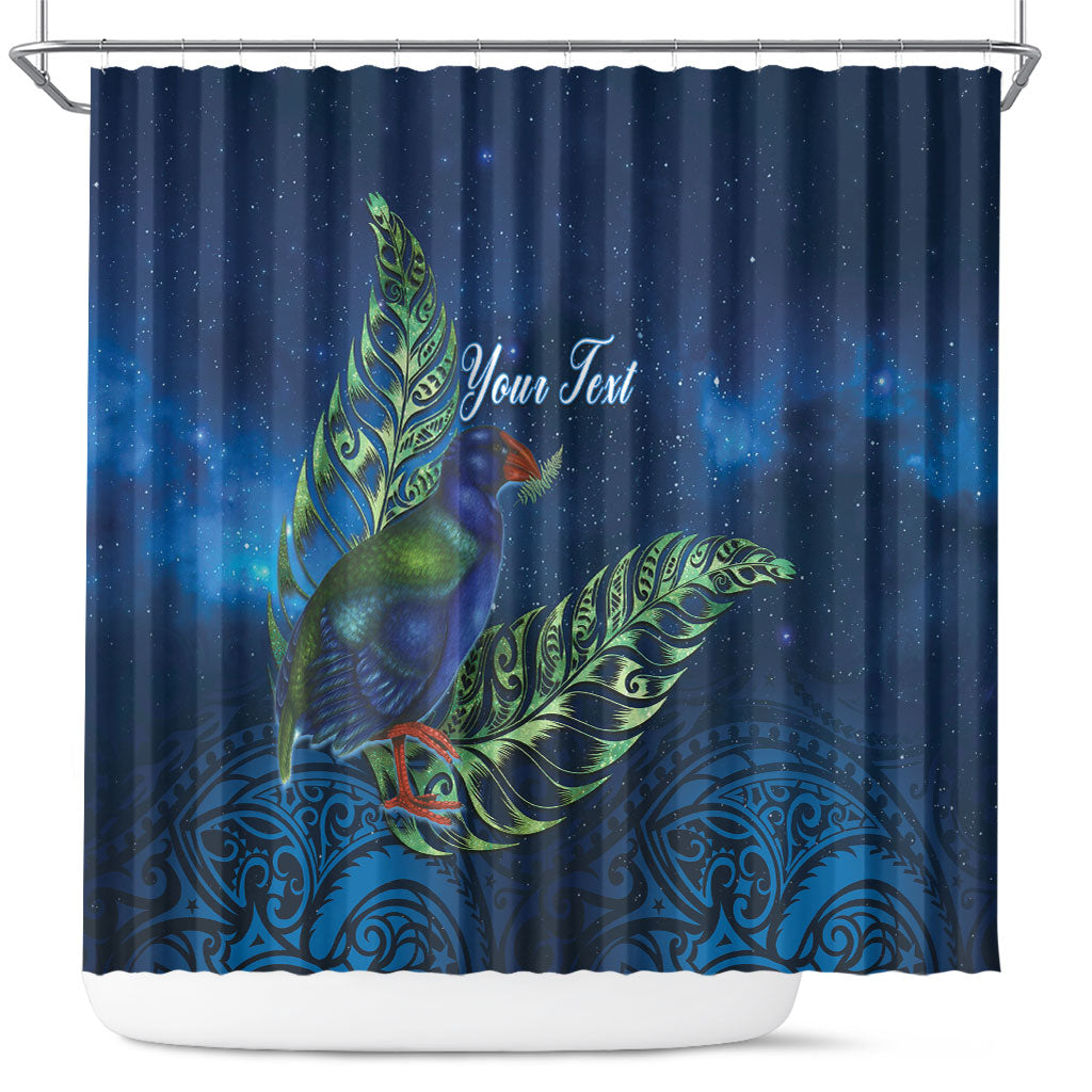 New Zealand Takahe Personalised Shower Curtain Silver Fern Galaxy Polynesian Pattern