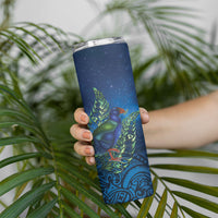 New Zealand Takahe Personalised Skinny Tumbler Silver Fern Galaxy Polynesian Pattern