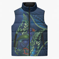 New Zealand Takahe Personalised Sleeveless Puffer Jacket Silver Fern Galaxy Polynesian Pattern LT22 Unisex Blue - Polynesian Pride