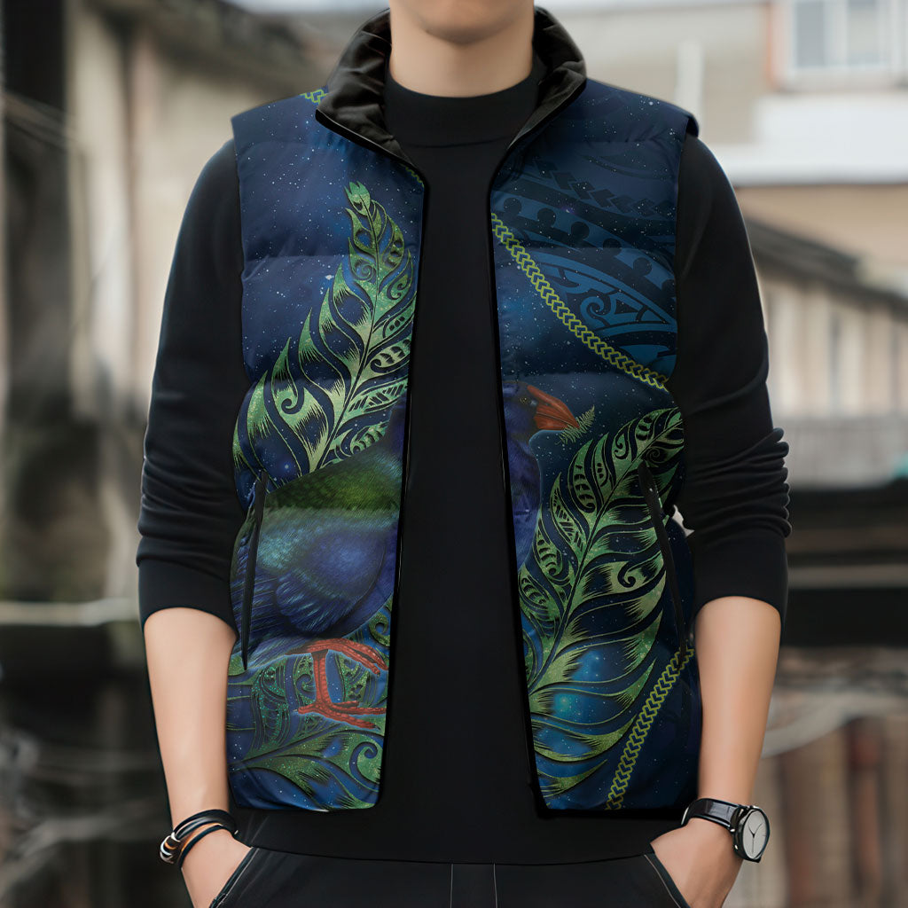 New Zealand Takahe Personalised Sleeveless Puffer Jacket Silver Fern Galaxy Polynesian Pattern LT22 - Polynesian Pride