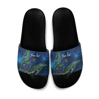 New Zealand Takahe Personalised Slide Sandals Silver Fern Galaxy Polynesian Pattern LT22 Blue - Polynesian Pride