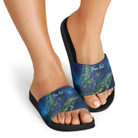 New Zealand Takahe Personalised Slide Sandals Silver Fern Galaxy Polynesian Pattern LT22 - Polynesian Pride