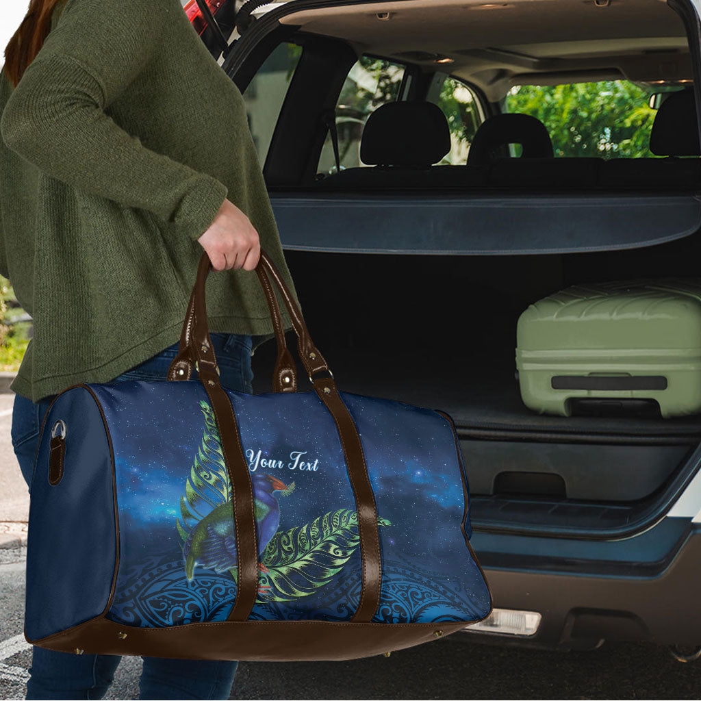 New Zealand Takahe Personalised Travel Bag Silver Fern Galaxy Polynesian Pattern