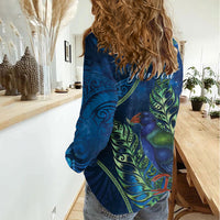 New Zealand Takahe Personalised Women Casual Shirt Silver Fern Galaxy Polynesian Pattern LT22 - Polynesian Pride
