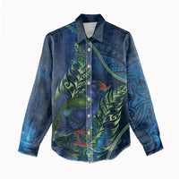 New Zealand Takahe Personalised Women Casual Shirt Silver Fern Galaxy Polynesian Pattern LT22 - Polynesian Pride