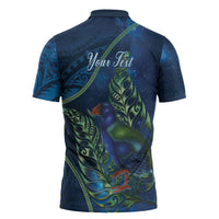 New Zealand Takahe Personalised Zipper Polo Shirt Silver Fern Galaxy Polynesian Pattern