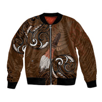 New Zealand Taiaha Bomber Jacket Maori Weapon Silver Fern Maori Pattern
