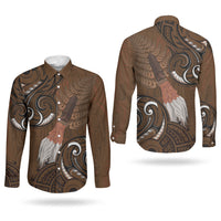 New Zealand Taiaha Couples Matching Long Sleeve Bodycon Dress and Long Sleeve Button Shirt Maori Weapon Silver Fern Maori Pattern