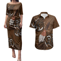 New Zealand Taiaha Couples Matching Puletasi and Hawaiian Shirt Maori Weapon Silver Fern Maori Pattern