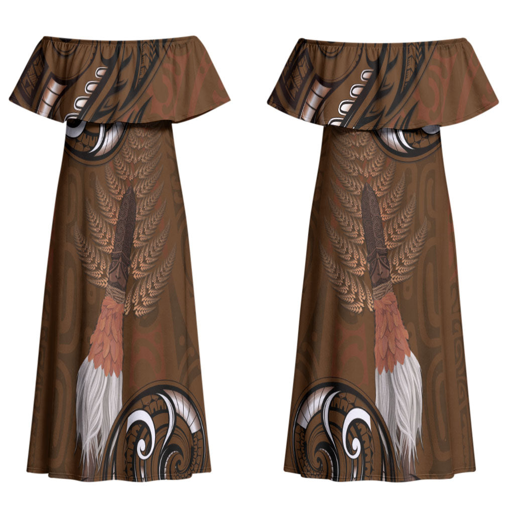 New Zealand Taiaha Family Matching Off Shoulder Maxi Dress and Hawaiian Shirt Maori Weapon Silver Fern Maori Pattern