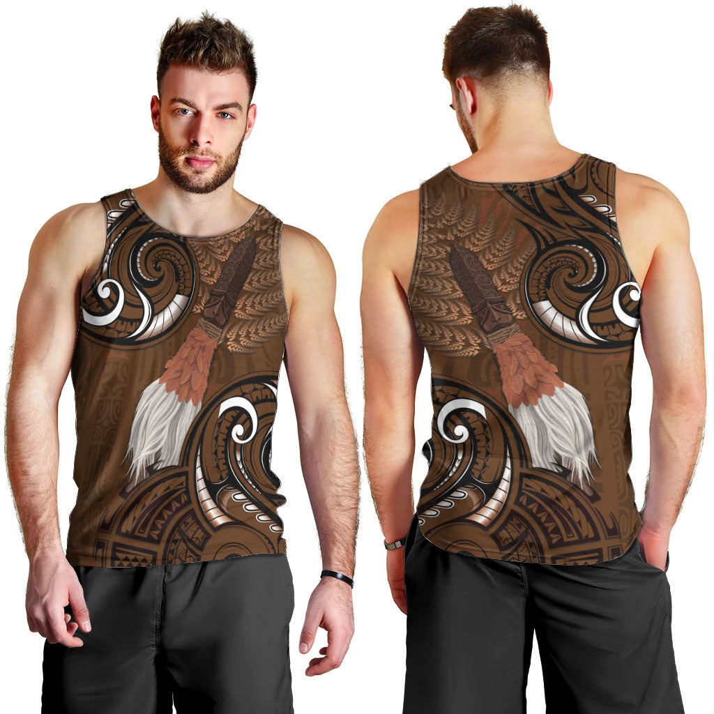 New Zealand Taiaha Men Tank Top Maori Weapon Silver Fern Maori Pattern