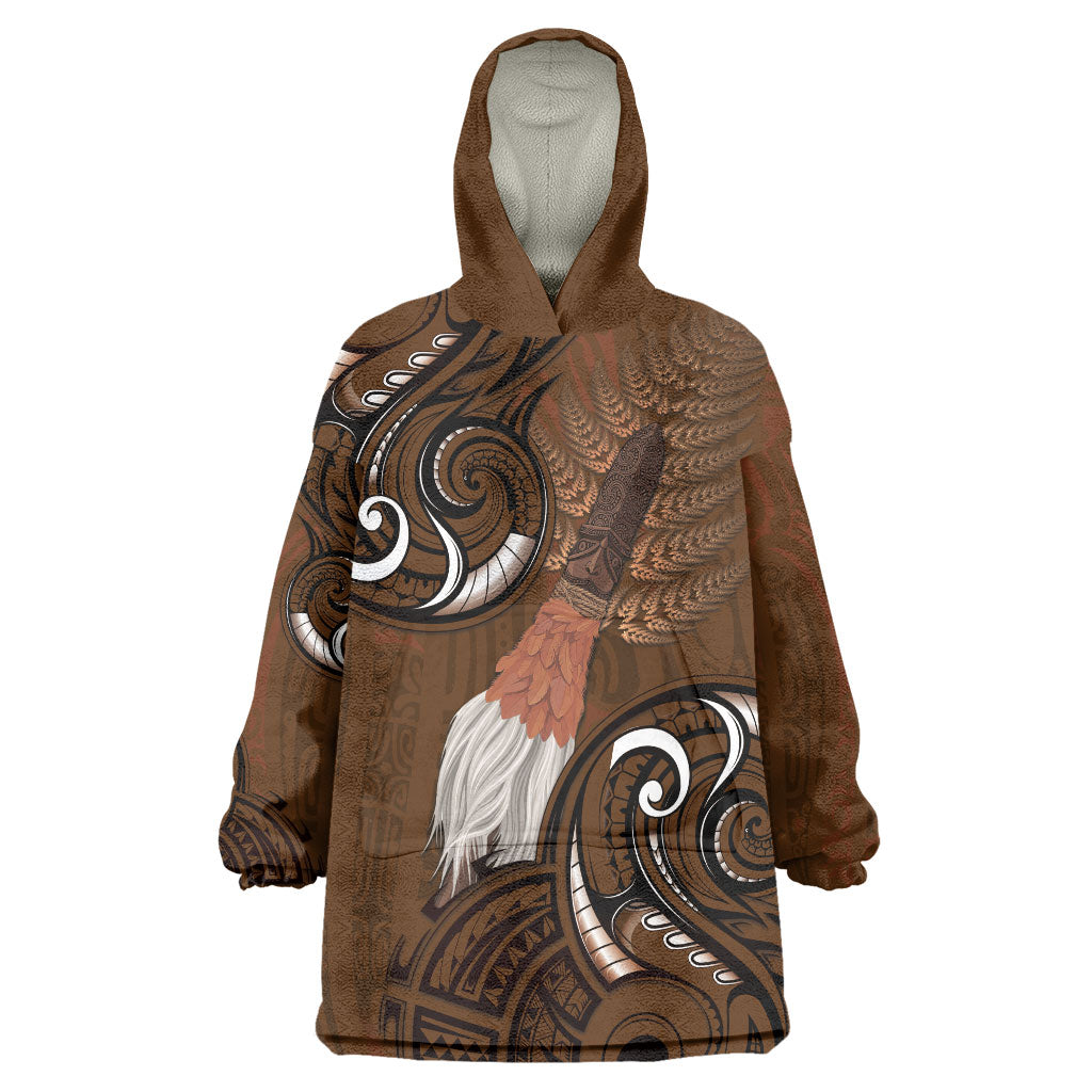 New Zealand Taiaha Wearable Blanket Hoodie Maori Weapon Silver Fern Maori Pattern