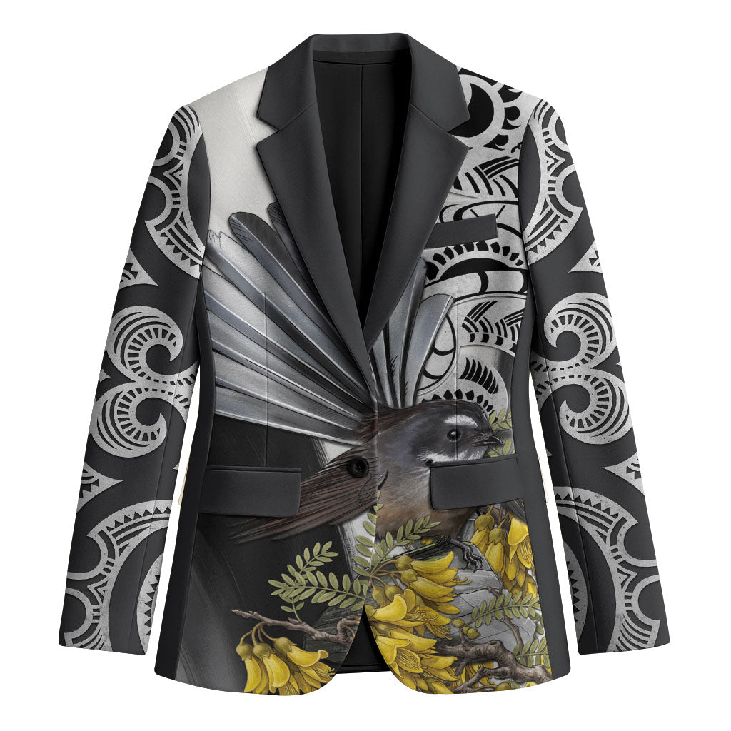 New Zealand Fantail Bird Blazer Maori Piwakawaka Kowhai Maori Pattern LT22 Unisex Grey - Polynesian Pride