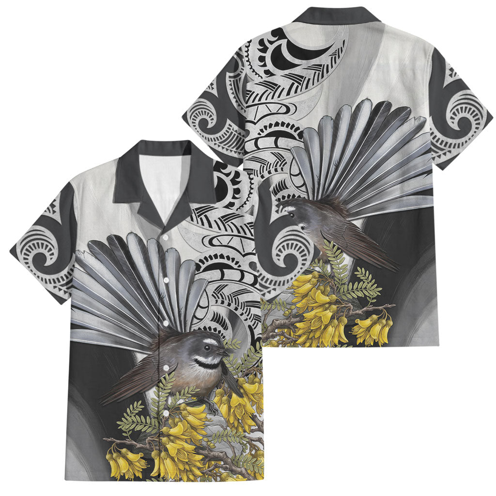 New Zealand Fantail Bird Family Matching Summer Maxi Dress and Hawaiian Shirt Maori Piwakawaka Kowhai Maori Pattern