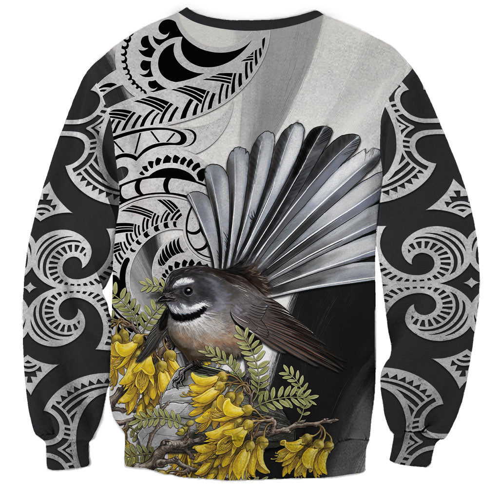 New Zealand Fantail Bird Sweatshirt Maori Piwakawaka Kowhai Maori Pattern