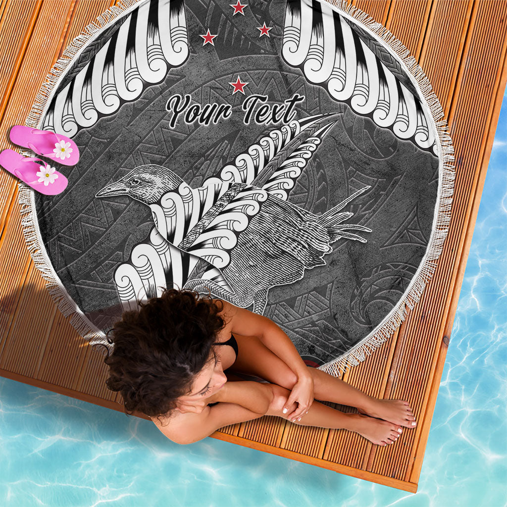 New Zealand Weka Personalised Beach Blanket Aotearoa Hen Silver Fern Maori Pattern