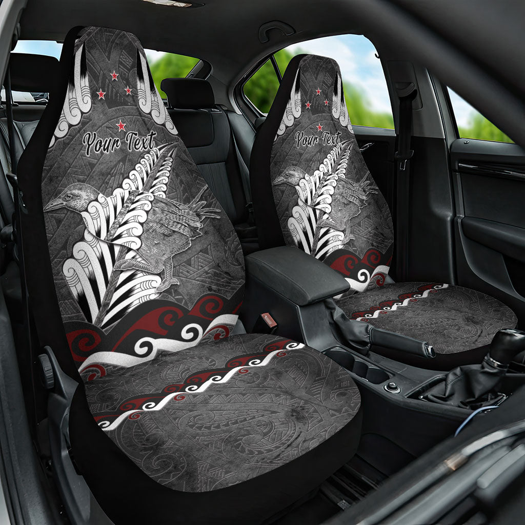 New Zealand Weka Personalised Car Seat Cover Aotearoa Hen Silver Fern Maori Pattern LT22 One Size Black - Polynesian Pride