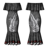 New Zealand Weka Personalised Couples Matching Mermaid Dress and Long Sleeve Button Shirt Aotearoa Hen Silver Fern Maori Pattern LT22 - Polynesian Pride