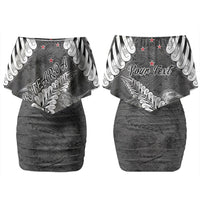 New Zealand Weka Personalised Couples Matching Off Shoulder Short Dress and Hawaiian Shirt Aotearoa Hen Silver Fern Maori Pattern LT22 - Polynesian Pride