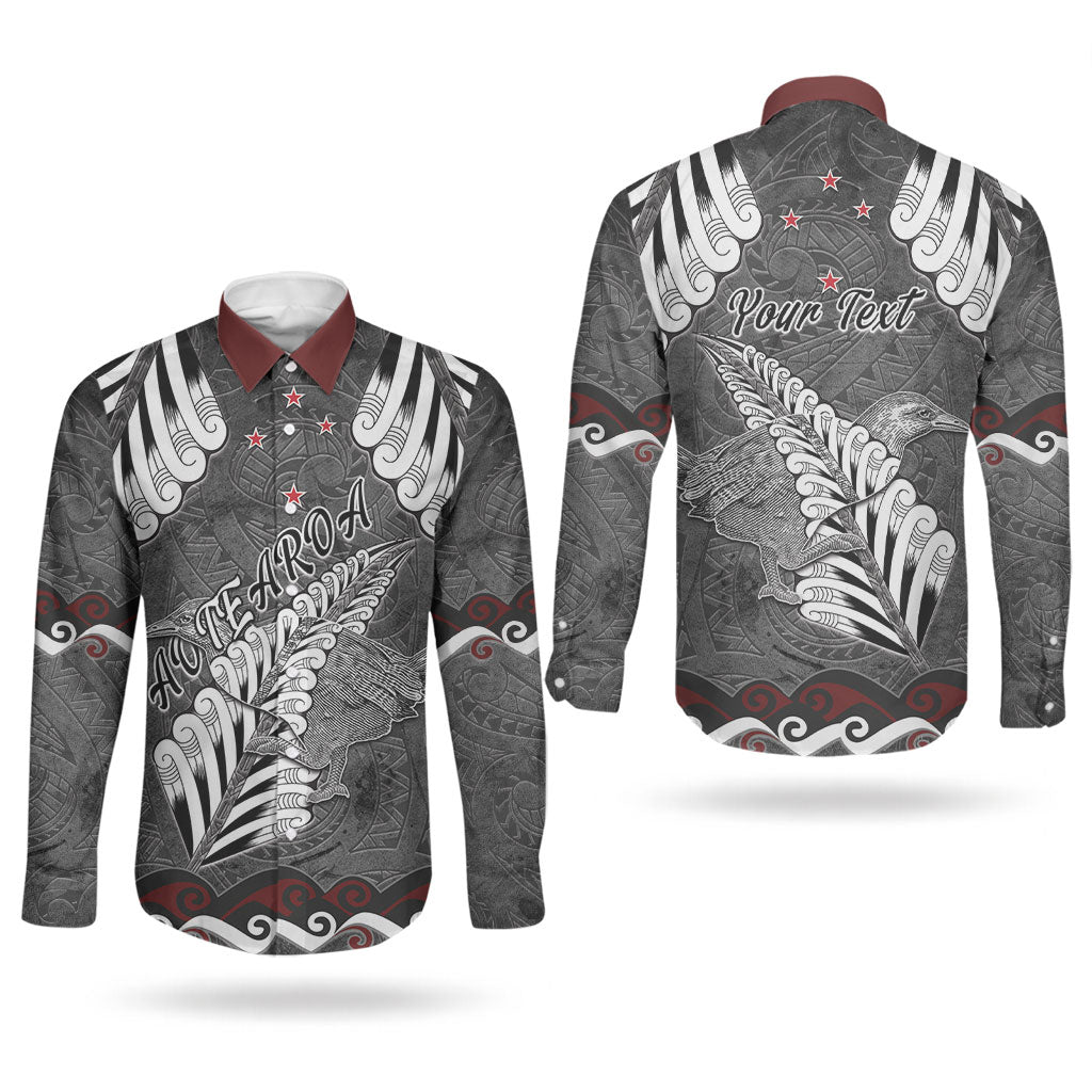 New Zealand Weka Personalised Couples Matching Short Sleeve Bodycon Dress and Long Sleeve Button Shirt Aotearoa Hen Silver Fern Maori Pattern LT22 - Polynesian Pride