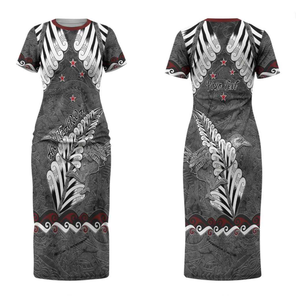 New Zealand Weka Personalised Couples Matching Short Sleeve Bodycon Dress and Long Sleeve Button Shirt Aotearoa Hen Silver Fern Maori Pattern LT22 - Polynesian Pride