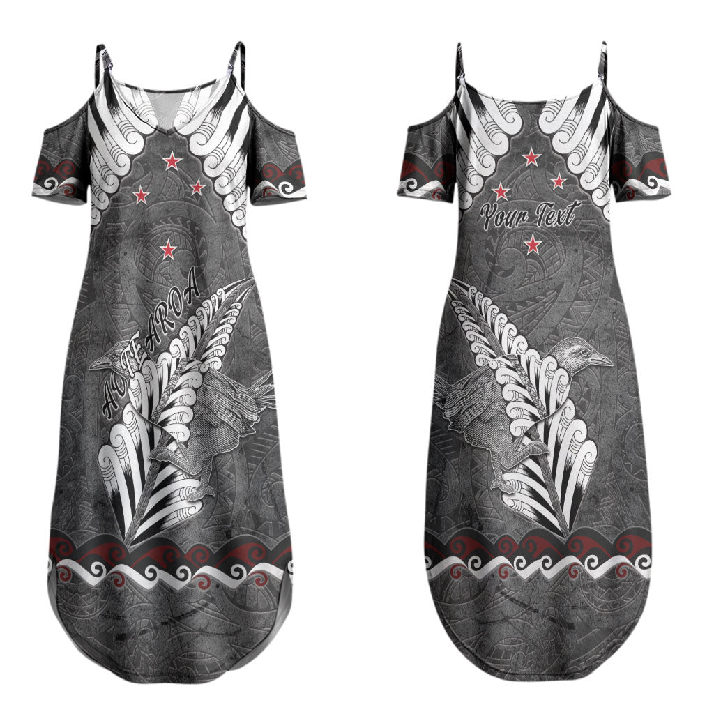 New Zealand Weka Personalised Couples Matching Summer Maxi Dress and Hawaiian Shirt Aotearoa Hen Silver Fern Maori Pattern LT22 - Polynesian Pride