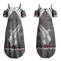 New Zealand Weka Personalised Couples Matching Summer Maxi Dress and Hawaiian Shirt Aotearoa Hen Silver Fern Maori Pattern LT22 - Polynesian Pride