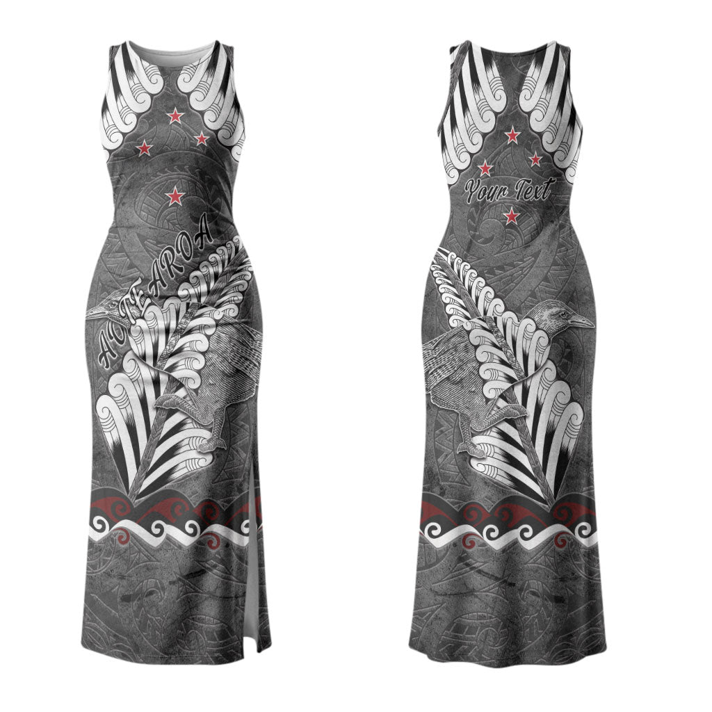 New Zealand Weka Personalised Couples Matching Tank Maxi Dress and Hawaiian Shirt Aotearoa Hen Silver Fern Maori Pattern LT22 - Polynesian Pride