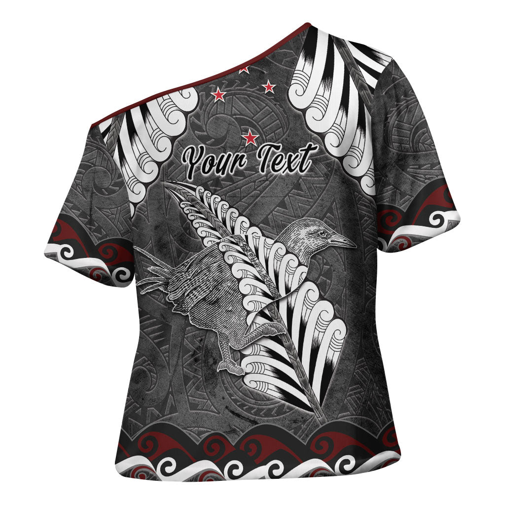 New Zealand Weka Personalised Cross Shoulder Shirt Aotearoa Hen Silver Fern Maori Pattern LT22 - Polynesian Pride