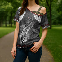 New Zealand Weka Personalised Cross Shoulder Shirt Aotearoa Hen Silver Fern Maori Pattern LT22 - Polynesian Pride