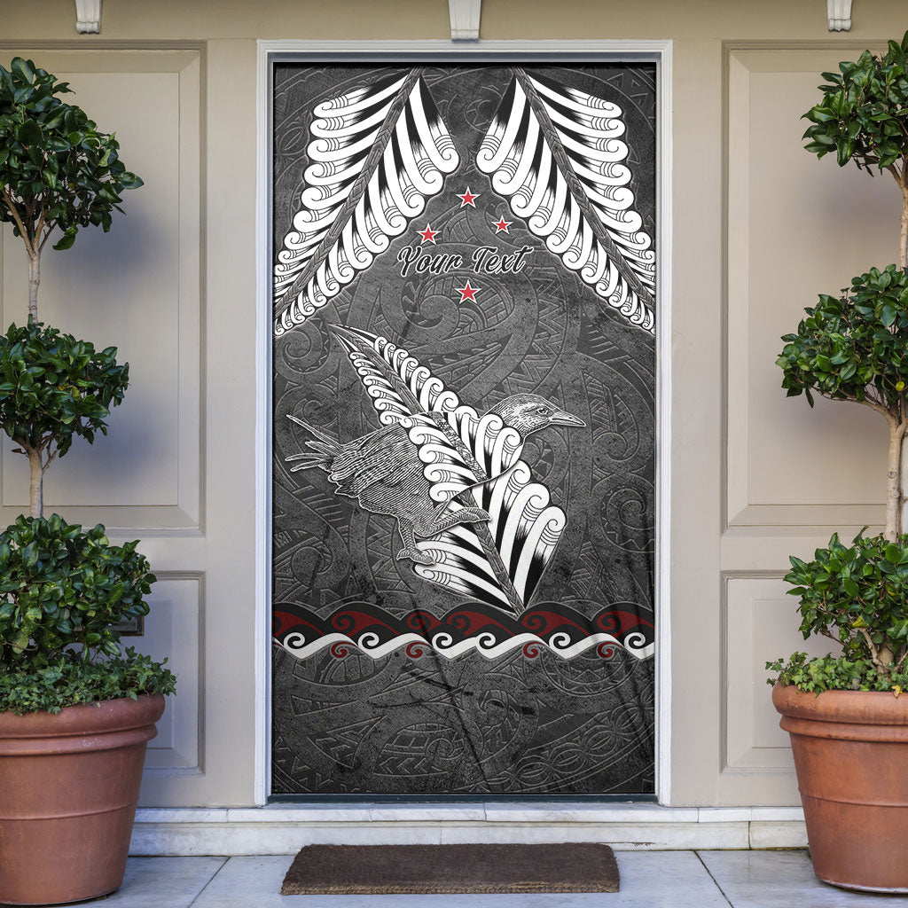 New Zealand Weka Personalised Door Cover Aotearoa Hen Silver Fern Maori Pattern LT22 Black - Polynesian Pride