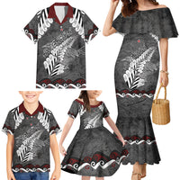 New Zealand Weka Personalised Family Matching Mermaid Dress and Hawaiian Shirt Aotearoa Hen Silver Fern Maori Pattern