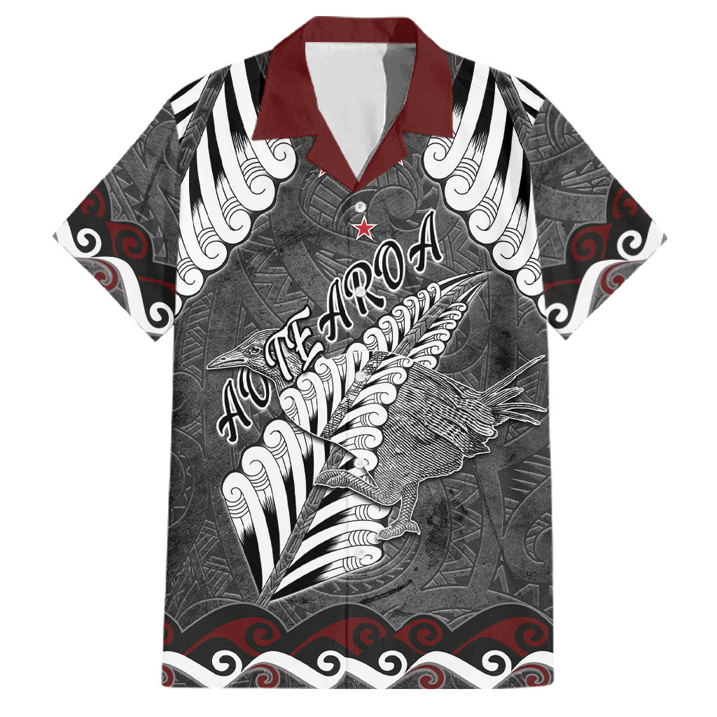 New Zealand Weka Personalised Family Matching Off Shoulder Maxi Dress and Hawaiian Shirt Aotearoa Hen Silver Fern Maori Pattern