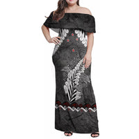 New Zealand Weka Personalised Family Matching Off Shoulder Maxi Dress and Hawaiian Shirt Aotearoa Hen Silver Fern Maori Pattern