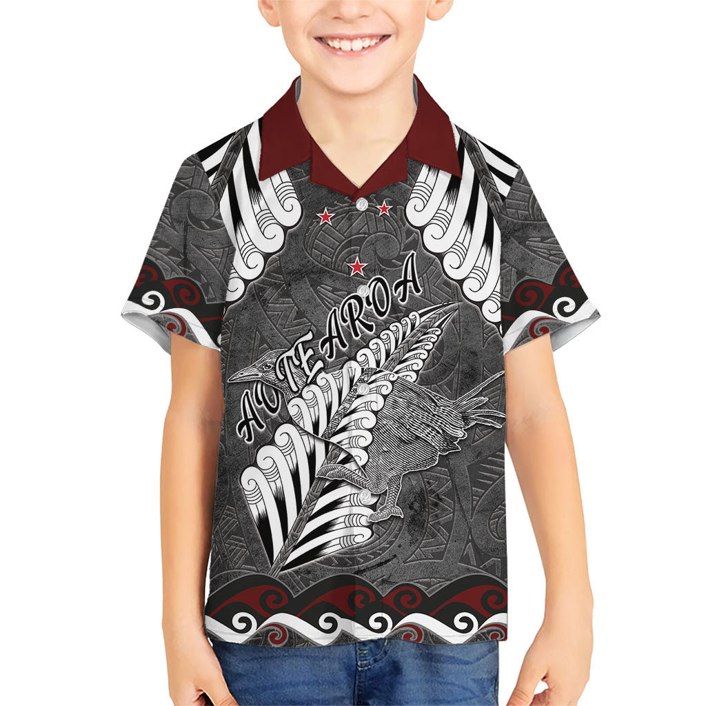 New Zealand Weka Personalised Family Matching Off Shoulder Short Dress and Hawaiian Shirt Aotearoa Hen Silver Fern Maori Pattern
