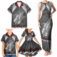 New Zealand Weka Personalised Family Matching Tank Maxi Dress and Hawaiian Shirt Aotearoa Hen Silver Fern Maori Pattern LT22 - Polynesian Pride
